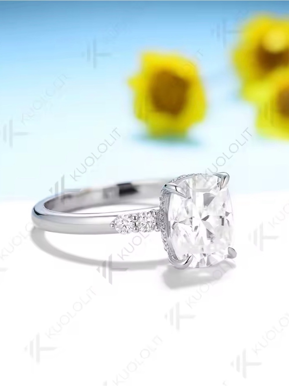 3 ct Kuololit Moissanite elongated cushion cut ring size 8 - Picture 11 of 14